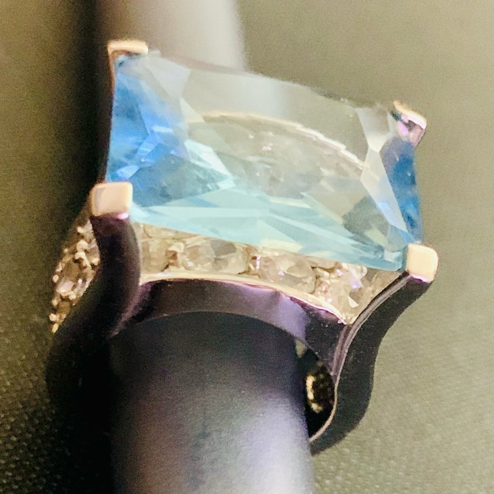SWAROVSKI AQUAMARINE AND CRYSTAL RHINESTONES COCKTAIL RING SZ US 4.5 - Picture 11 of 12
